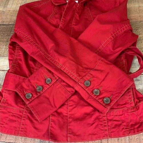 Cabi Womens Jacket Red Belted Pockets Long Sleeves Full Zip Up Cotton Coat M - Picture 6 of 11