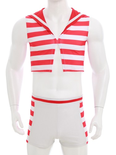 Mens Tops Nautical Sailor Shirts Cosplay Undershirt Top Suit With Shorts Party - Bild 10 von 47