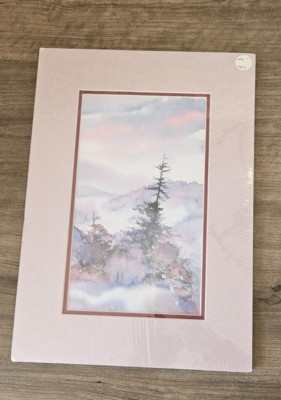 Signed by McCord Purple Mountains Trees Watercolor Print w/ Mat - NIP - No Frame