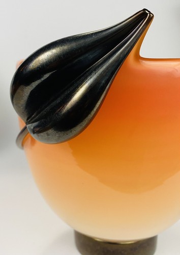 Signed Ed Branson Handblown Salmon "Leaf Opaque" Art Glass Bowl - Picture 7 of 14