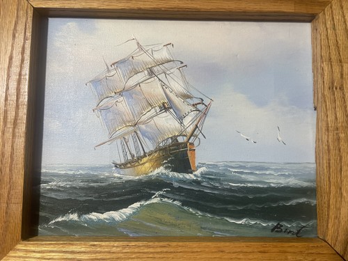 Vintage Sailboat Painting Original Art Seascape Boat Nautical Framed 13 X 10 - Picture 2 of 10
