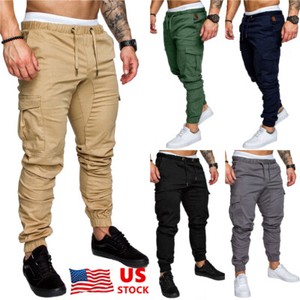 Men-039-s-Slim-Pocket-Urban-Straight-Leg-Trousers-Casual-Pencil-Jogger-Cargo-Pants