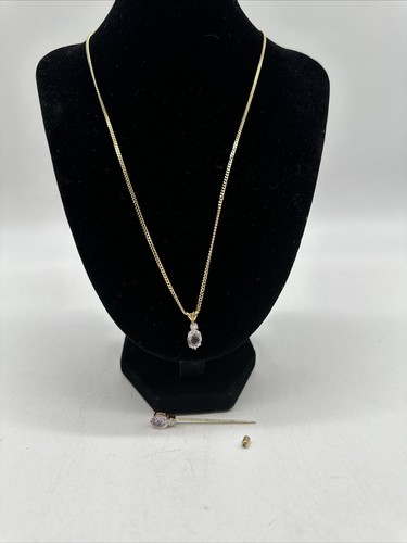 Vintage Amethyst 18” Necklace &Stick Pin Set Gold Tone W Box - Picture 6 of 7