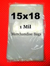 100 Poly Merchandise Bags 15''x 18'' Clear 1 Mil Apparel Plastic Bags 15x18