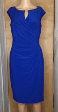 Ralph Lauren Blue Dress Women's 4 Drape Wrap Style Bodycon Cap Sleeve Ruched