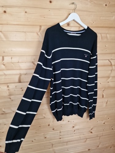 Maglione uomo Gant blu a righe 2XL 100% cotone manica lunga scudo logo P2P 24 - Foto 12 di 22