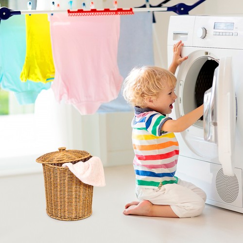Garbage Bin Laundry Storage Trash Can with Lid Office Wicker Basket Bedroom - Picture 4 of 11