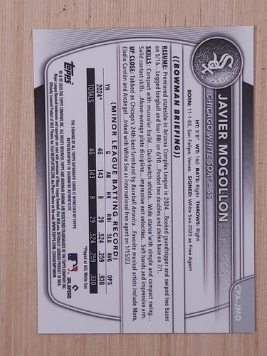 Autógrafos Bowman 2025 - Chrome Prospect Javier Mogollon #CPA-JMO (AU, RC) - Imagen 2 de 2