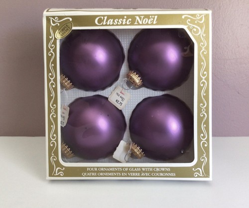 Christmas By Krebs Purple Classic Noel 3” Glass Ornaments VTG NOS W/Hess Tags - Picture 7 of 9