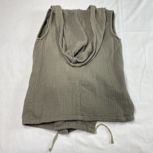 Monoreno Womens Vest sz S Tan Full Zip Lightweight Hooded Pockets 100% Cotton - Picture 2 of 12