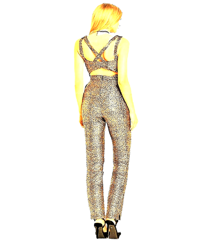 TUTA LOVE LABEL ORO METALLIZZATO SCINTILLANTE UK 14/16 PREZZO AL PUBBLICO £ 110 NUOVA CON ETICHETTE - Foto 5 di 7