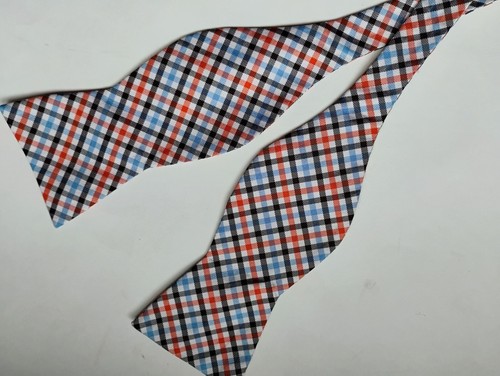 Tommy Hilfiger Men's Blue red black Color Plaid Professional Self-Tie Bow Tie - Picture 2 of 4