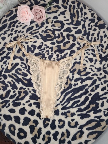 Rare ☆ Vintage Victoria's Secret 100% Silk Side Tie Thong Panty Size M 🤎 - Picture 5 of 9