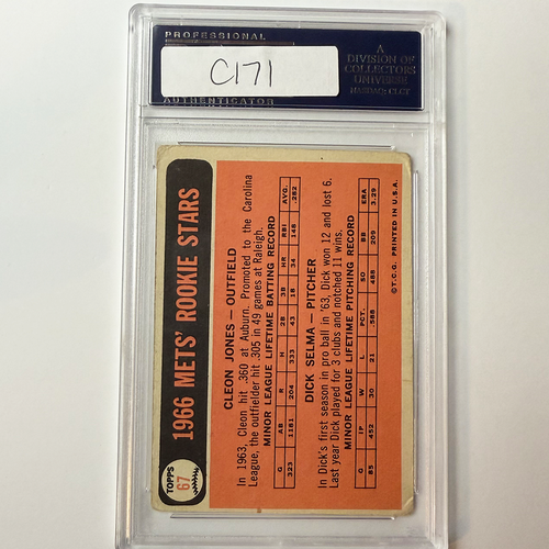 Cleon Jones Unterzeichnet 1966 Topps Rookie #67 Letzte Aus 1969 PSA Auto Echt - Bild 2 von 2