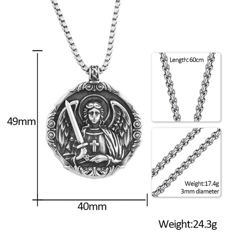 Double Side Ancient Greek Cross ST. Angel Wing Stainless Steel Pendant Necklace - Bild 2 von 11