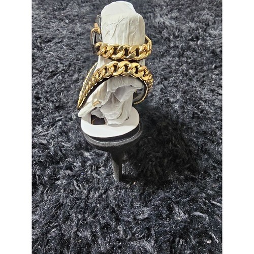 JLO Elegant Strappy Sandals Gold Chain Detail Heels Black Evening Party Shoes - Picture 6 of 9