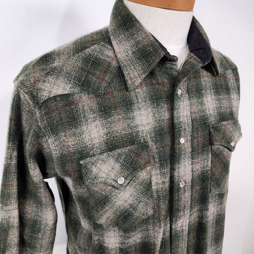 Camisa Pendleton Vintage 100% Lana Verde Cuadros Perla Occidental A Presión Para Hombres Talla L - Imagen 2 de 7
