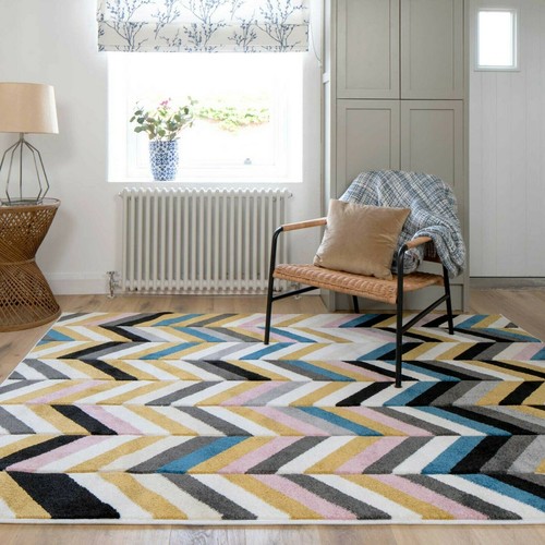 Geometric Blue Rug Abstract Chevron Indoor Bold Bedroom Living Office Runner Mat - Picture 11 of 13