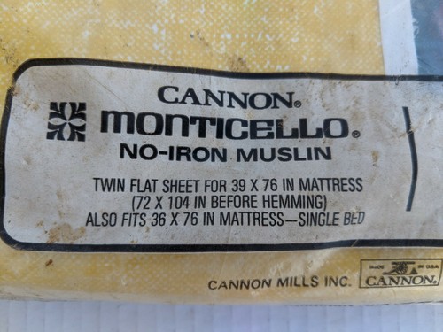 Vintage Cannon Monticello Twin Flat Sheet Yellow Laramie Style 254 - NEW/Sealed! - Picture 3 of 4