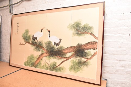 Japanese VTG 4 Panel Folding Screen Asian Byobu Painted Chinese 59x34 Antique - 第 2/15 張圖片