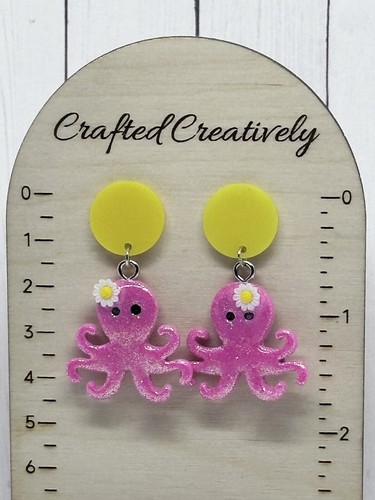 Sparkly Pink Octopus Statement Earrings - Picture 2 of 2