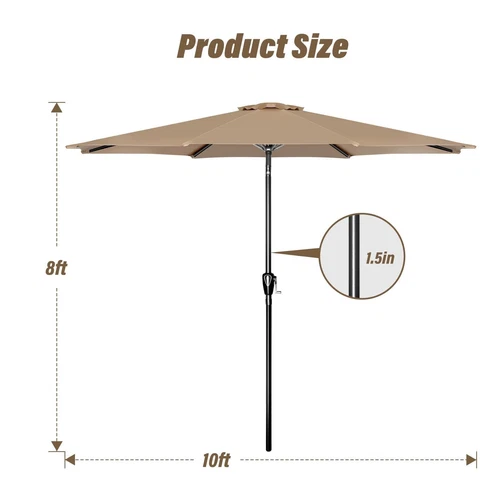 7.5ft/9/10ft Tan/Red Patio Umbrella Dining Table Outdoor Market Umbrella w/Crank - Bild 41 von 44