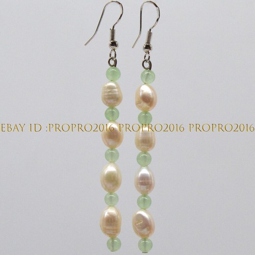 Pendientes colgantes de gancho plateado de 4 mm gemas multicolores naturales y perlas de arroz blanco de 7-8 mm - Imagen 17 de 64
