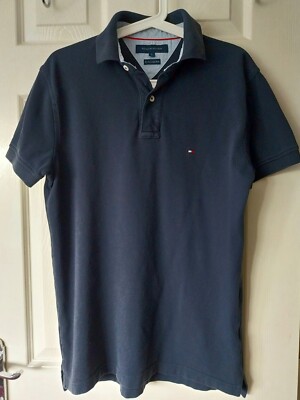 TOMMY HILFIGER 40 s Two Ply Cotton Mens Shirt Polo Navy Blue size S eBay