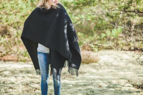 Shawl Wrap Wool Women Fringe Knitted Poncho Cardigan Cape Scarf Sweater Black - Picture 2 of 6