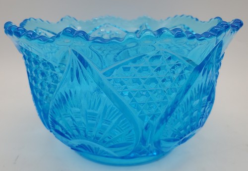 Vintage Kemple Plytec Iridescent Blue Glass Rose Bowl 4"H x 6.25"W - Picture 6 of 10