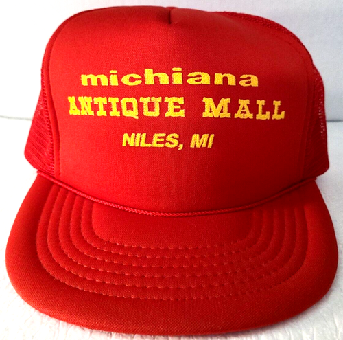 Vtg Snapback Mesh Foam Hat Trucker Cap Michiana Antique Mall Niles MI Red Poly - Picture 2 of 12