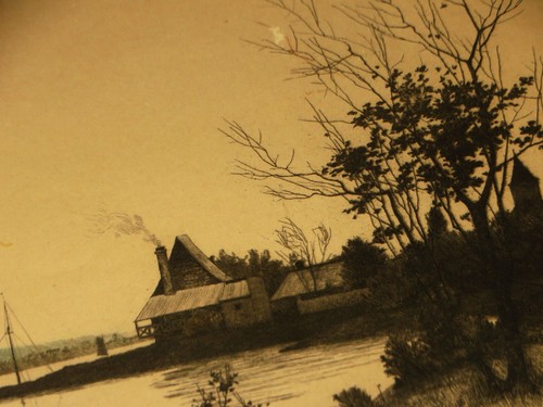 Antique Etching Print Framed Long River Scene, 19c - Picture 9 of 18