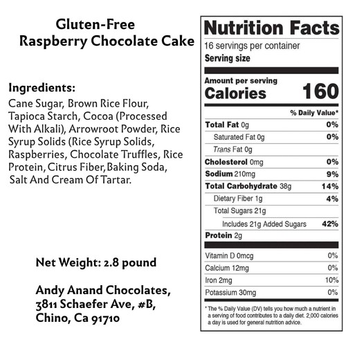 Andy Anand 9" Gluten Free Raspberry Chocolate Cake with Real Chocolate 2.8 lbs - Picture 5 of 8