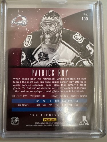 2013-14 Panini Playbook /249 Patrick Roy #100 HOF - Foto 2 di 2