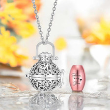 Stainless Steel Cremation Keepsake Hollow Floral Locket Pendant Necklace