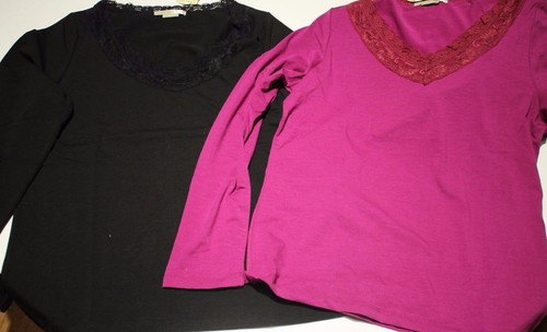 NEW SANDY BEACH FUSHIA PINK LONG SLEEVE STRETCH LACE TRIM TOP TEE SHIRT SIZE S,M - Bild 3 von 4