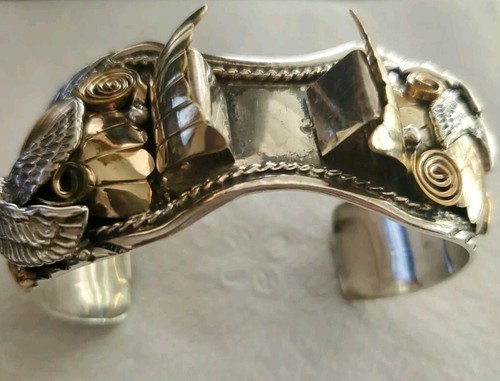 Allen Chee Sterling Silver  Bracelet With Gold Lamay Accent  - Picture 1 of 8