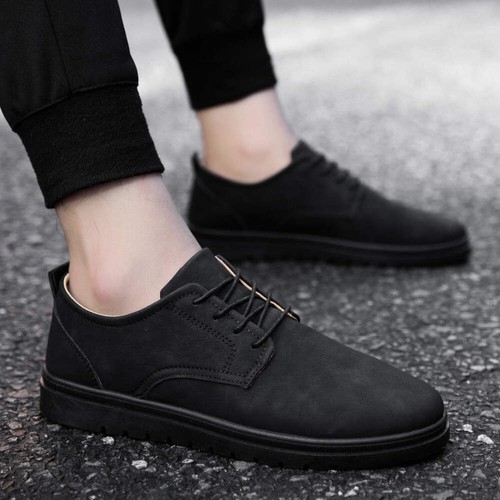 Scarpe stringate uomo pelle nera resistenti all'usura punta tonda modello tinta unita auto sut - Foto 16 di 18