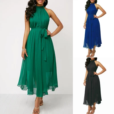 Damen Ärmellos Abendkleid Sexy Neckholder-Kleid Cocktailkleid Chiffon Partykleid - Bild 1 von 4