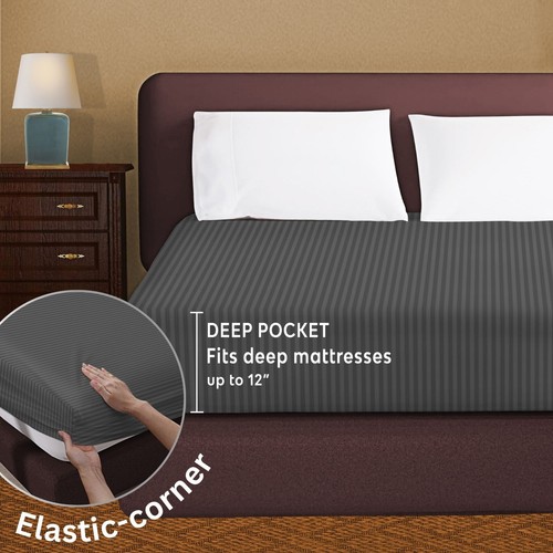 Extra Deep 25 cm Fitted Sheet Stripe Bed Sheets Single Double Super King Size - Picture 5 of 99