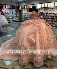 Sparkly Pink Beaded Quinceanera Dresses Ball Gown Sweetheart Rose Gold Sequins