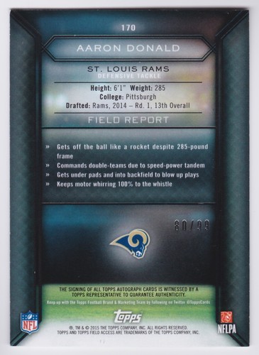 2015 Topps Field Access Aaron Donald Gold Auto 80/99 Rams - Picture 2 of 2