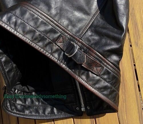 Herren Tea Core Horsehide Distressed Vintage Style Motorrad Retro Biker Jacke - Bild 6 von 16