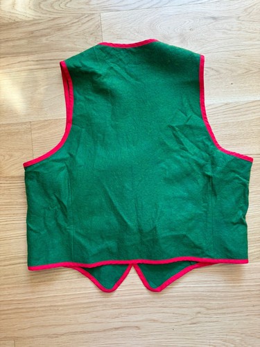 Vintage 50s Christmas Party Vest Appliqué Felt Santa Rhinestone Eyes Kitschy - Picture 4 of 8