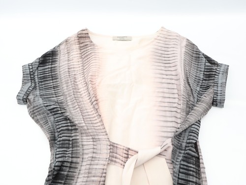 All Saints Sonny Dusk Dress Silk Waist Tie Chiffon Grey White Blush Size XS S M - Picture 3 of 8