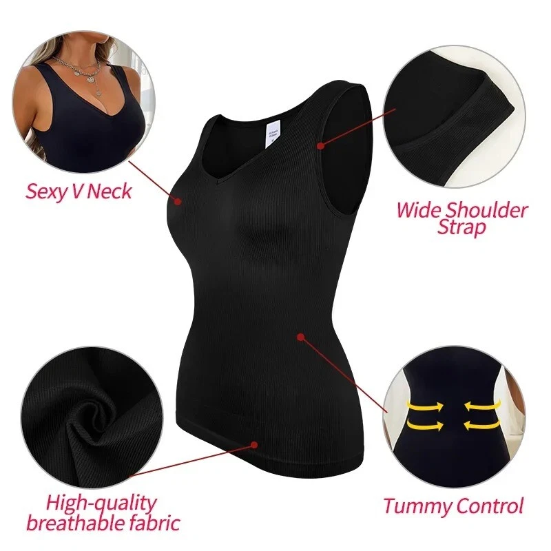 Women Shapewear Shirt Body Shaper Compression Tank Tops Belly Control Underwear - Image 3 of 4