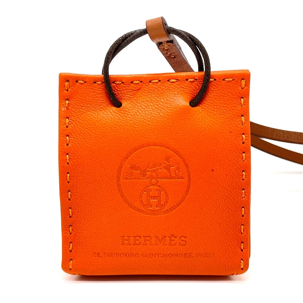 UNUSED HERMES Shopper charm Sac Orange strap charm Anyo Miro Swift Orange