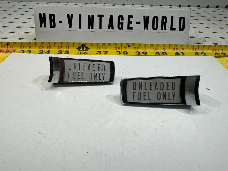 Jaguar 76-83 XJ6 Vanden Plas rear gas tanks filler METAL silver chrome 2 Signs - Image 2 of 4