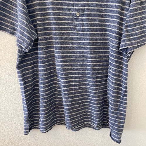 Billy Reid Henley Short Sleeve Shirt Blue White Heathered Striped Cotton Mens XL - Picture 5 of 16