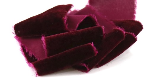 Burgundy Velvet Ribbon Hand Torn Maroon Frayed Edge for Bouquets 2"×3 Yards - Picture 7 of 9